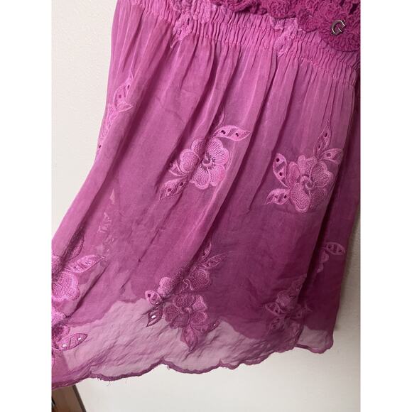 Guess Pink Hailey Crochet Embroidered Halter Top Viscose Silk Women’s Sz Large - Picture 6 of 14